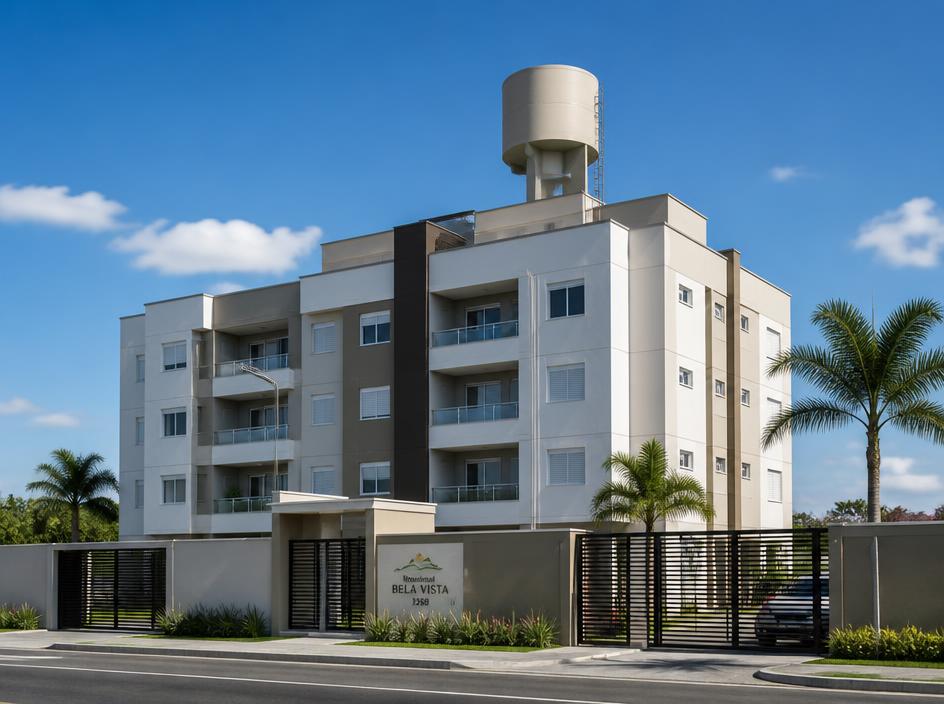 Condomínio residencial com reservatório de água no topo
