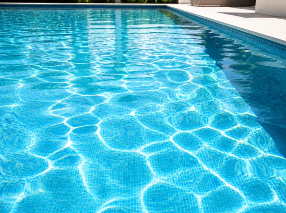 Água cristalina enchendo uma piscina moderna
